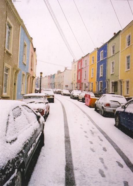 Fred Flintstone drove past in the snow, Bristol 2003?