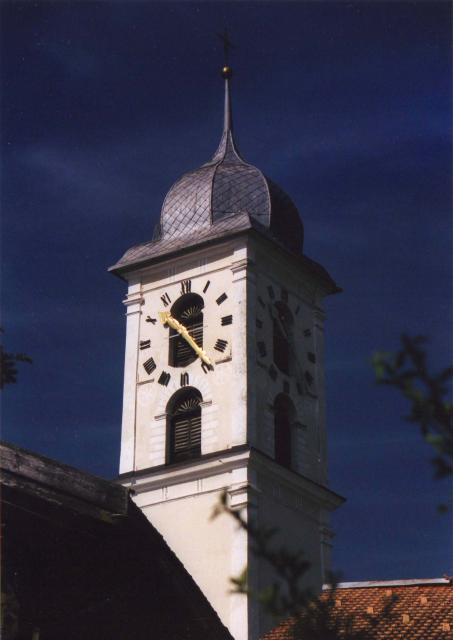 Church(?) clock at Laax, August 2004
